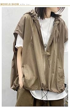 CREDONA ユーティリティジップフィッシャーベスト トップス パーカー Amazon.co.jp: ベスト レディース フード付き 前開き 夏服